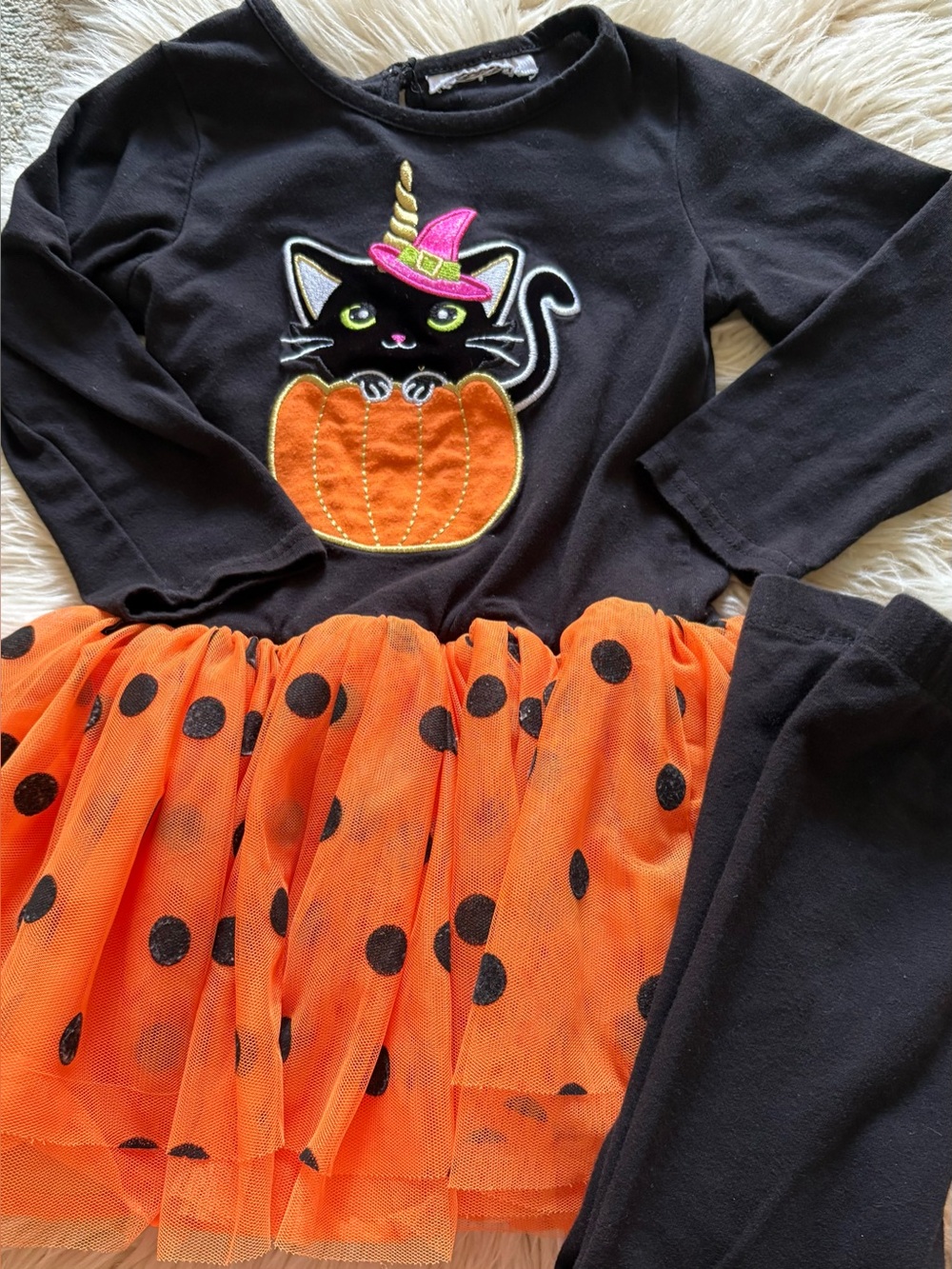 Counting Daisies Girls Halloween Cat Pumpkin Set 4T / 4 Leggings Tutu Dress